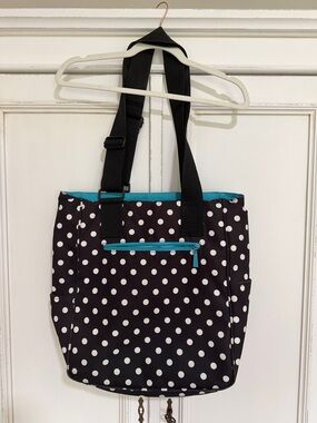 Maggie Mather Black Polka Dot Tote Tennis Bag with Teal Trim - Women Bags